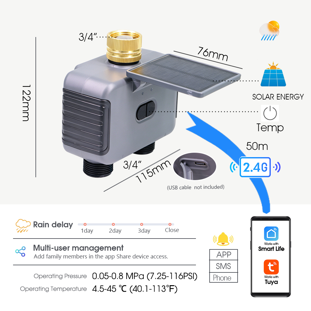 Tuay Smart Solar 2-Zone Wateri - Rain Sensor For Irrigation Timer ulasan dan harga